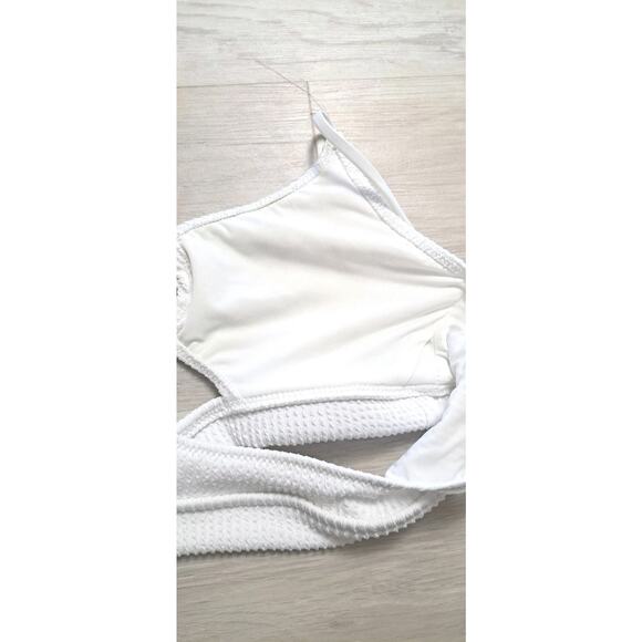 Aerie Swim Suit/Bikini 2 PC Sz M Bathing White Ribbed Strappy Keyhole Coquette - Picture 6 of 6